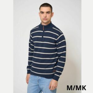 Jersey de punto de rayas con cuello subido y cremallera